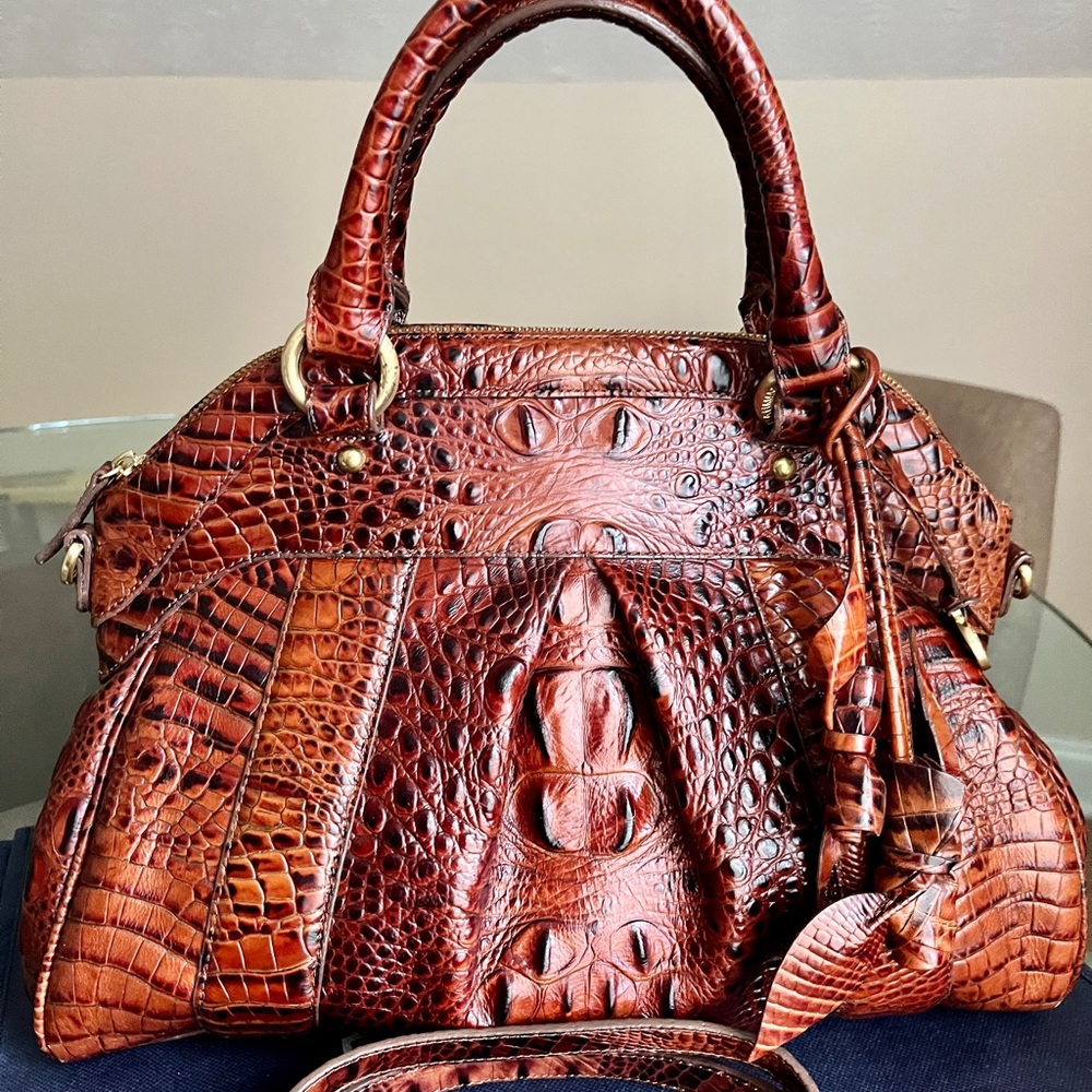 🙌 VINTAGE BRAHMIN Louise Rose Pecan Melbourne w/orig & pristine ROSES